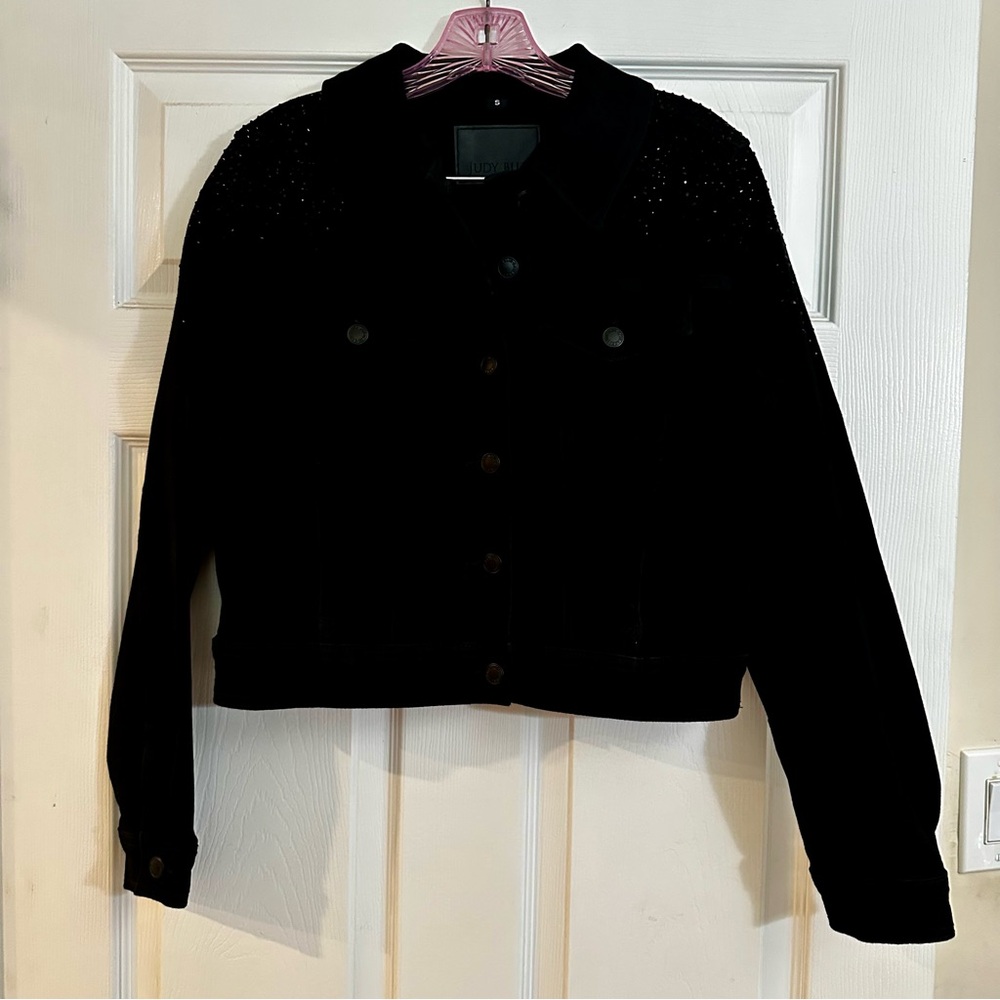 Judy Blue Cropped Black Denim and Rhinestone Jacket and Slim Fit Jeans Set